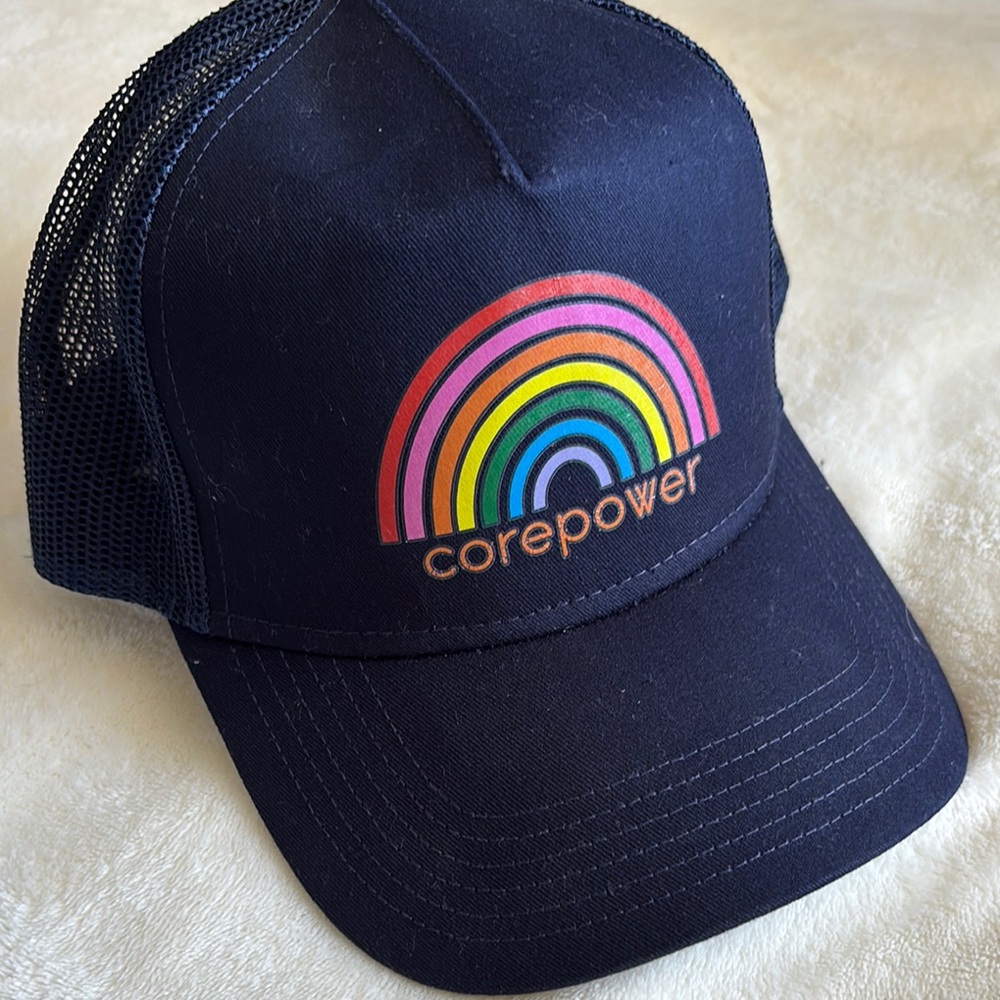 Corepower Navy Trucker Hat with Rainbow Logo